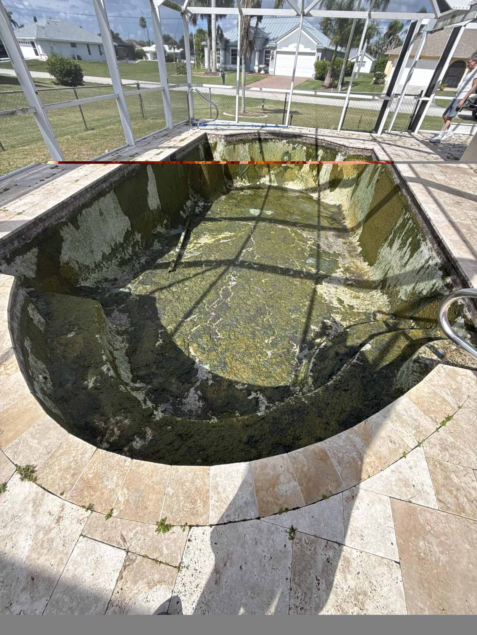 Trash pump draining the pool