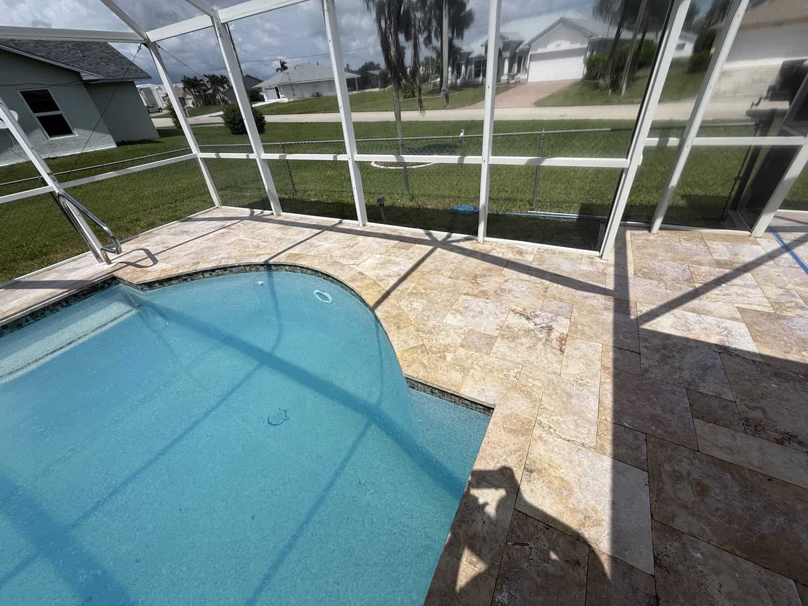 Sealer saturating the stone pool-side