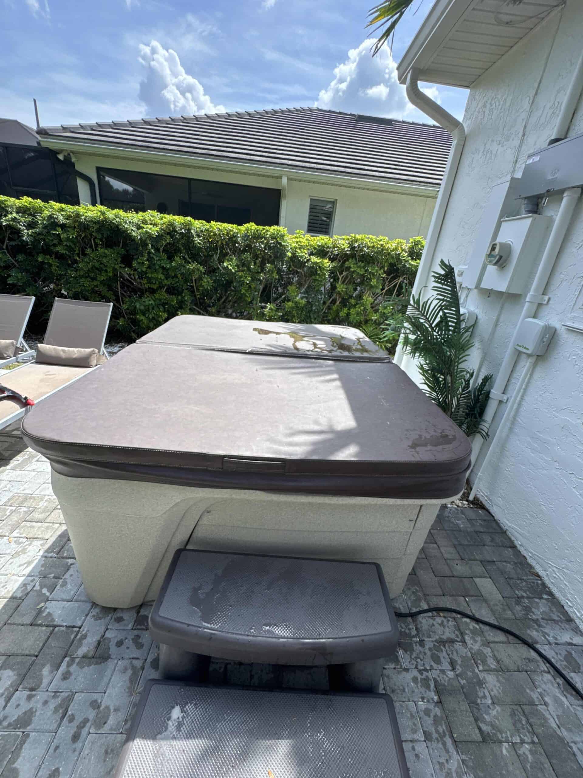 Closed spa cover before service visit