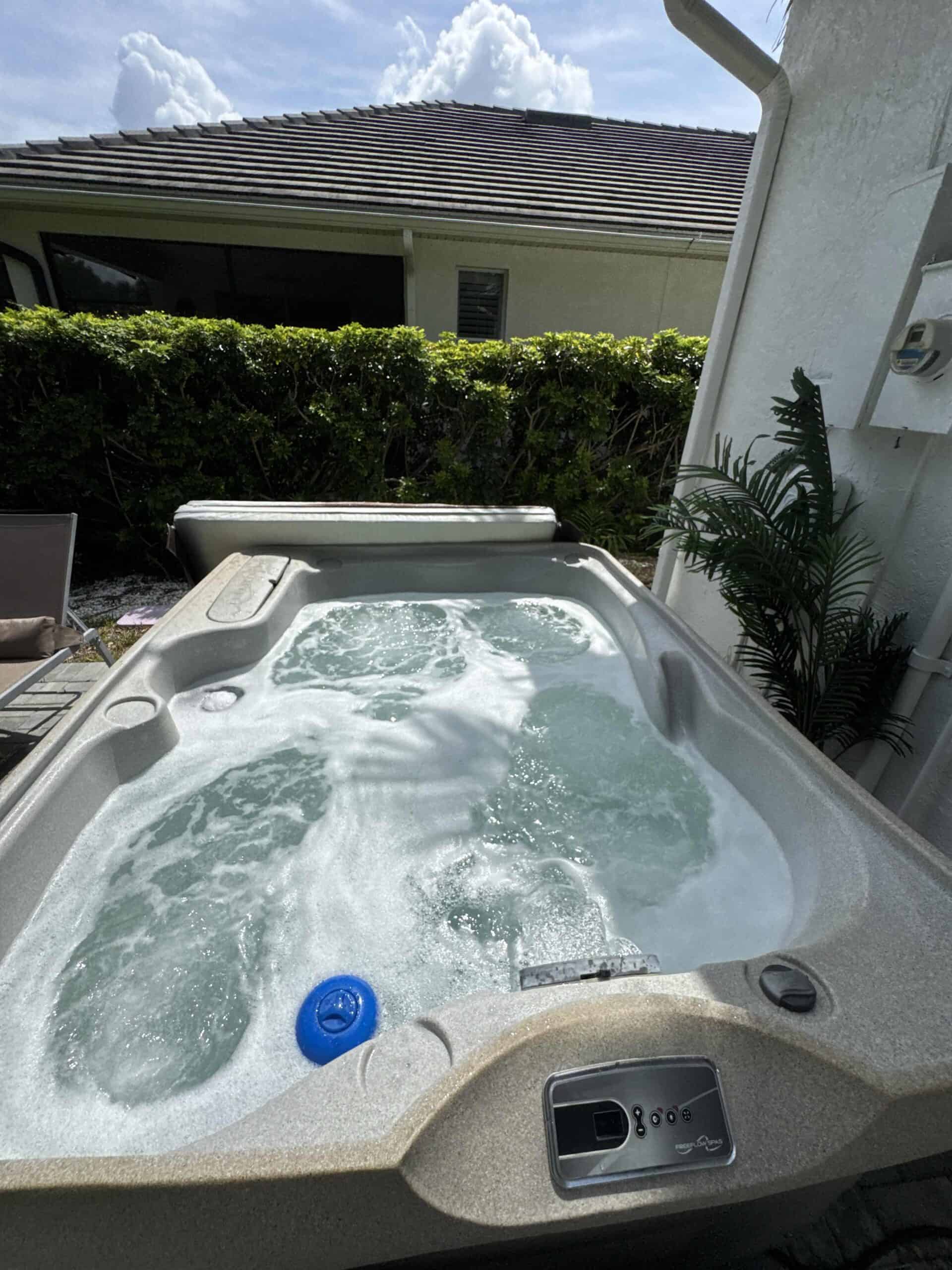 Open spa with jets running clean during detailing