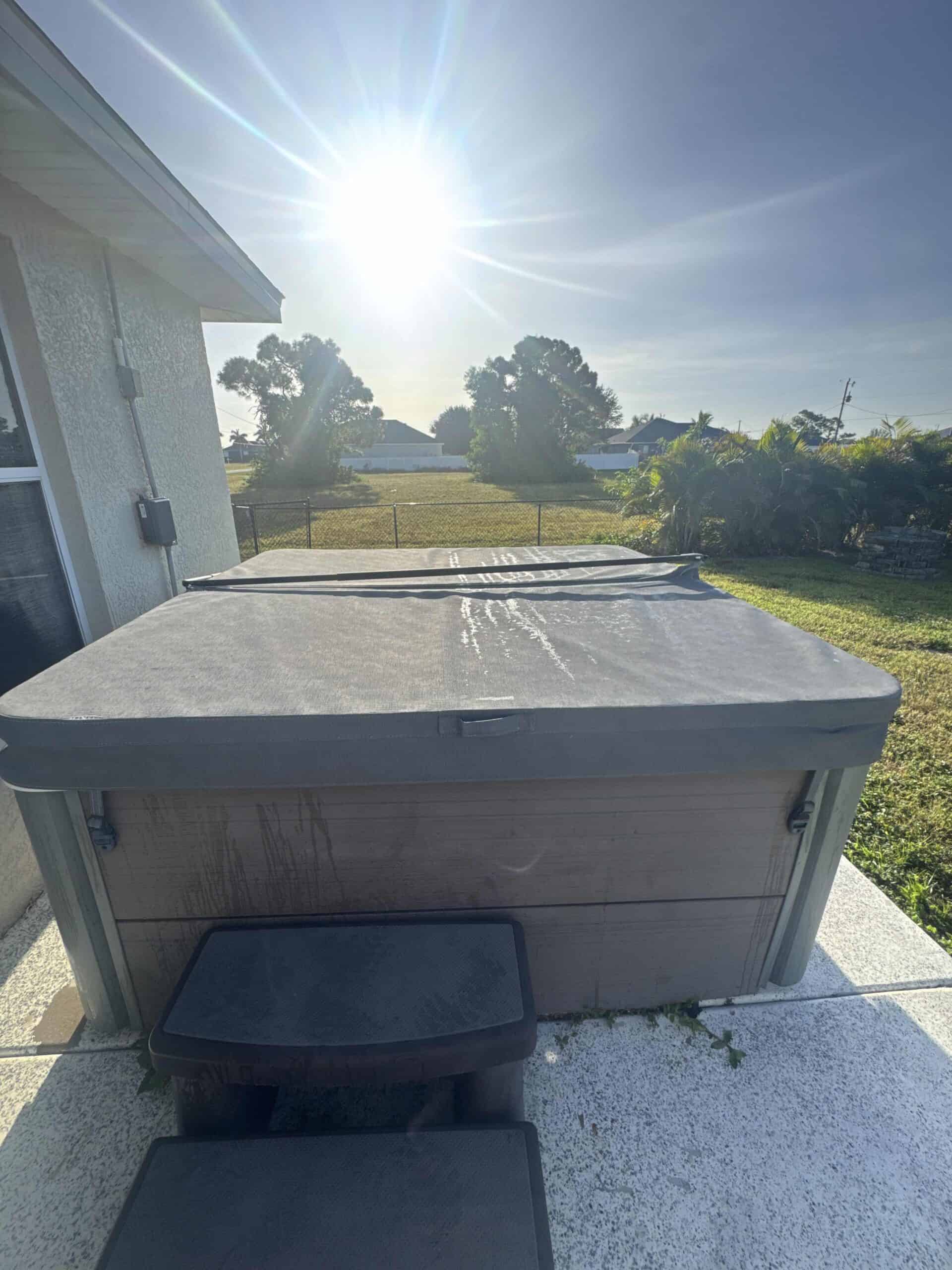 Closed spa cover before UV protectant treatment